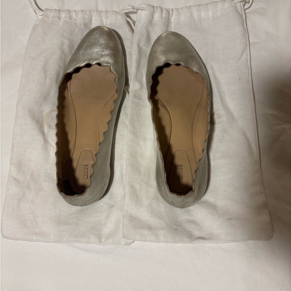 Chloe Lauren Scalloped Leather Ballet Flats Size 36.5 (6.5)